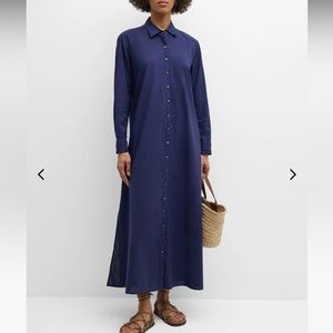 Xirena Boden Side-Slit Trapeze Cotton Maxi Shirtdress in Blue sz M